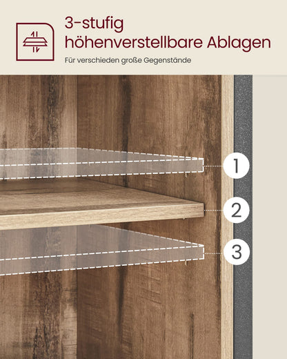 VASAGLE sideboard, kitchen cabinet, storage cabinet, with sliding door, 30 x 70 x 80 cm, adjustable shelf, open compartment, country style, for living room, oak brown-black LSC089B50