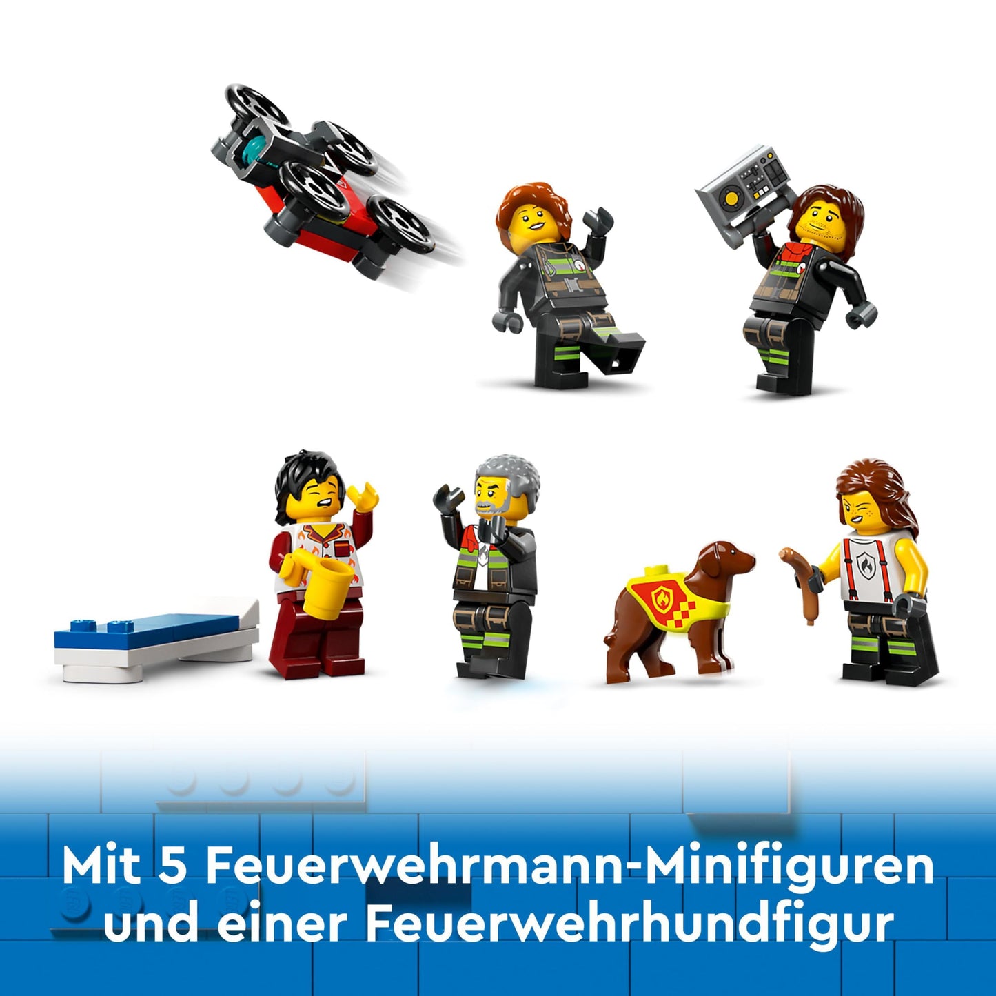 LEGO City Fire Station with Ladder Truck, fire brigade toy with fire station and fire truck, birthday gift for kids aged 6+, set includes dog and 5 minifigures 60414
