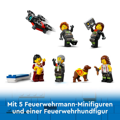 LEGO City Fire Station with Ladder Truck, fire brigade toy with fire station and fire truck, birthday gift for kids aged 6+, set includes dog and 5 minifigures 60414