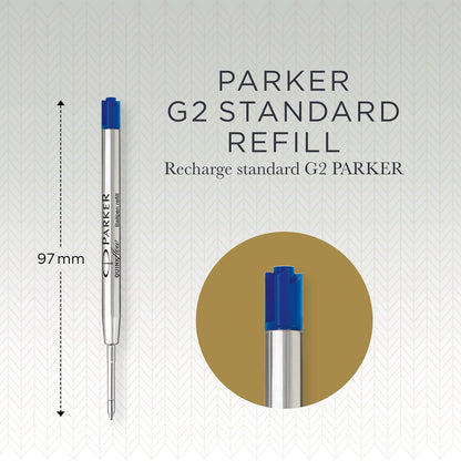 Parker ballpoint pen refills with medium point and blue QUINKflow ink, 10 count.