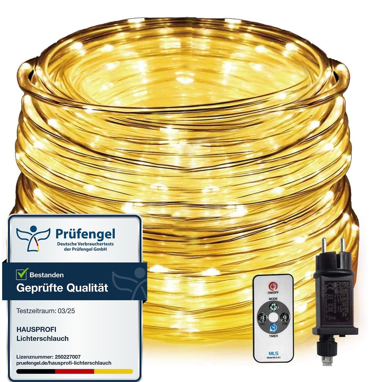 HOUSEMASTER 30M 600LED Light Tube Outdoor, String Lights Powered by Electricity Warm White, IP44 Waterproof & Dimmable with Remote Control, Ideal for Garden, Balcony & Christmas Lighting, Ø5mm