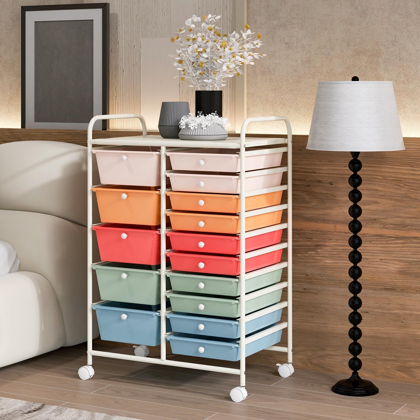 GOPLUS rolling cart with 15 stackable drawers, choose your color. Perfect for organizing your home, bathroom, or office.