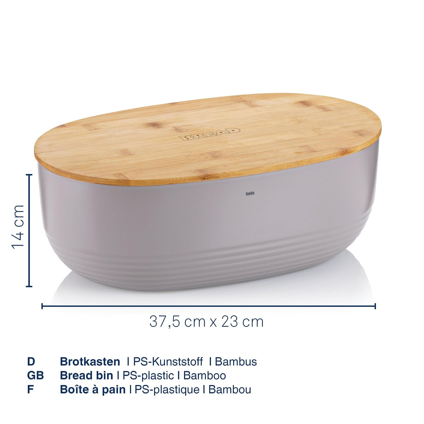 kela Bread Box grey with ventilation holes in bamboo lid 37.5x23x14cm, plastic bread bin, NAMUR, bread storage box