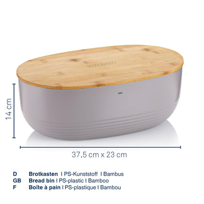 kela Bread Box grey with ventilation holes in bamboo lid 37.5x23x14cm, plastic bread bin, NAMUR, bread storage box