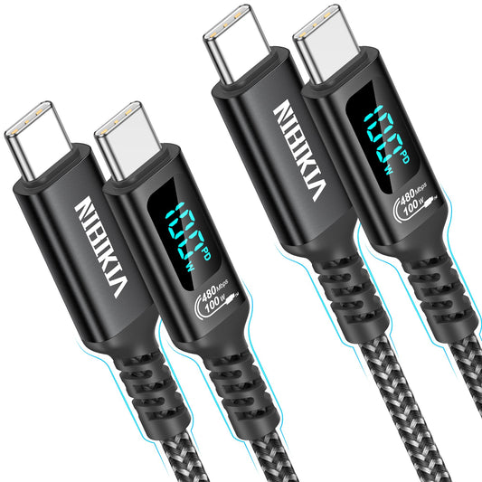 100W USB C to USB C Cable, [2 Pack 1m] PD Fast Charging USB C Cable with LED Display, Compatible with iPhone 16 15 Pro Max, Samsung Galaxy S25 S24 S23 Ultra, Pixel 7, iPad Pro, MacBook Air