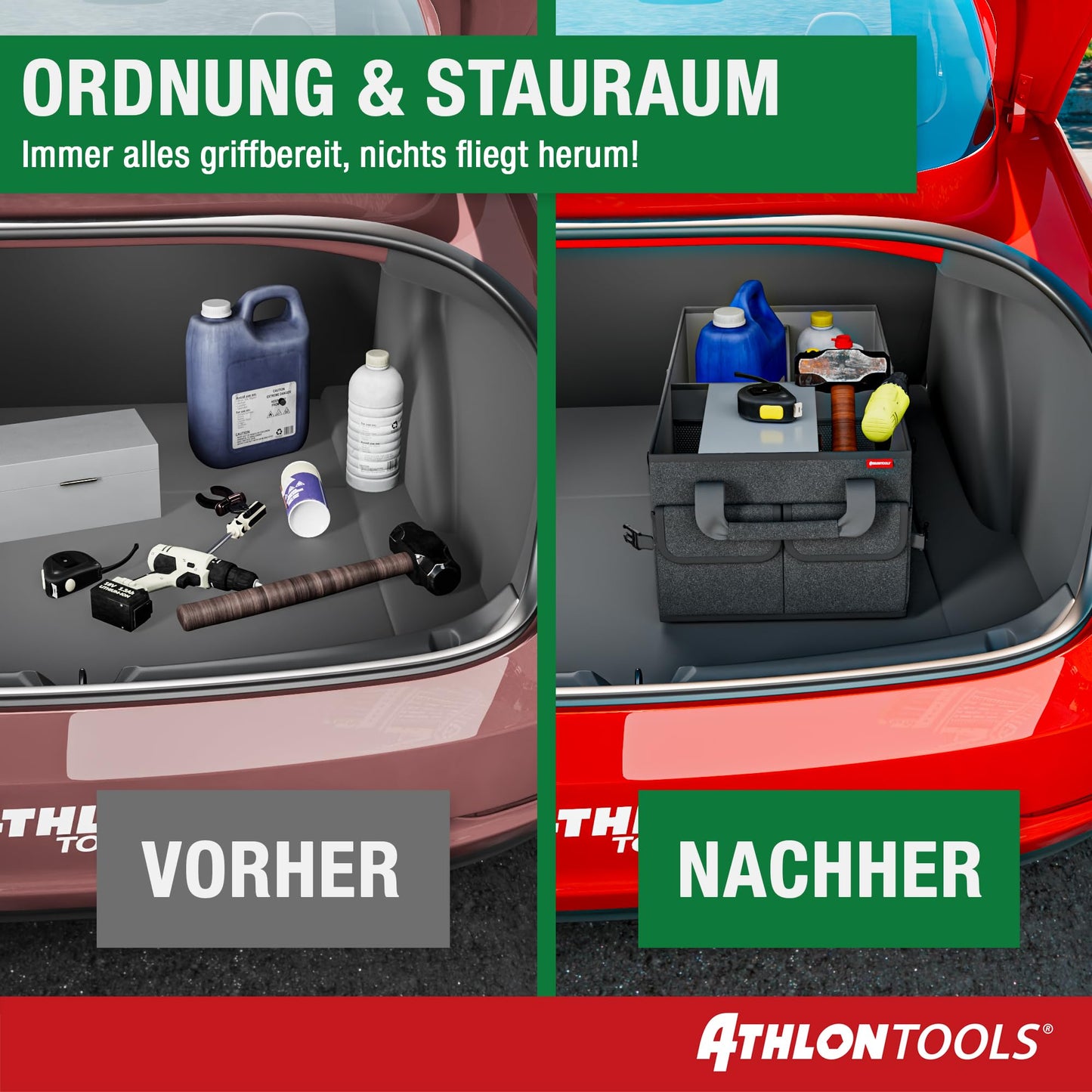 ATHLON TOOLS Trunk Organizer XXL – foldable trunk bag, non-slip, reinforced, stable with lid – ideal for storage while camping and everyday use.