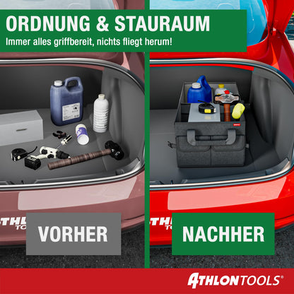 ATHLON TOOLS Trunk Organizer XXL – foldable trunk bag, non-slip, reinforced, stable with lid – ideal for storage while camping and everyday use.