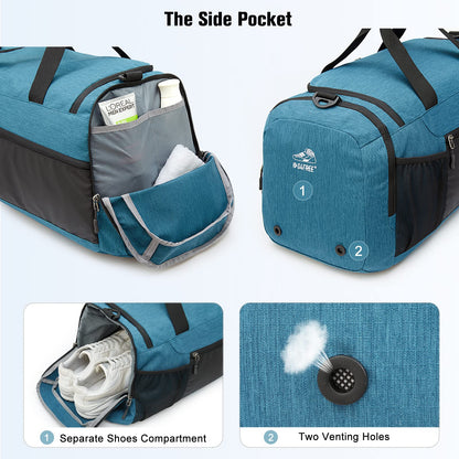 G4Free 45L Large Sport Bag & Travel Bag for Men and Women/with Shoe Compartment & Wet Pocket/Training Bag & Gym Bag & School Sports Bag/for School & Sports & Fitness & Travel, Peacock Blue/Black