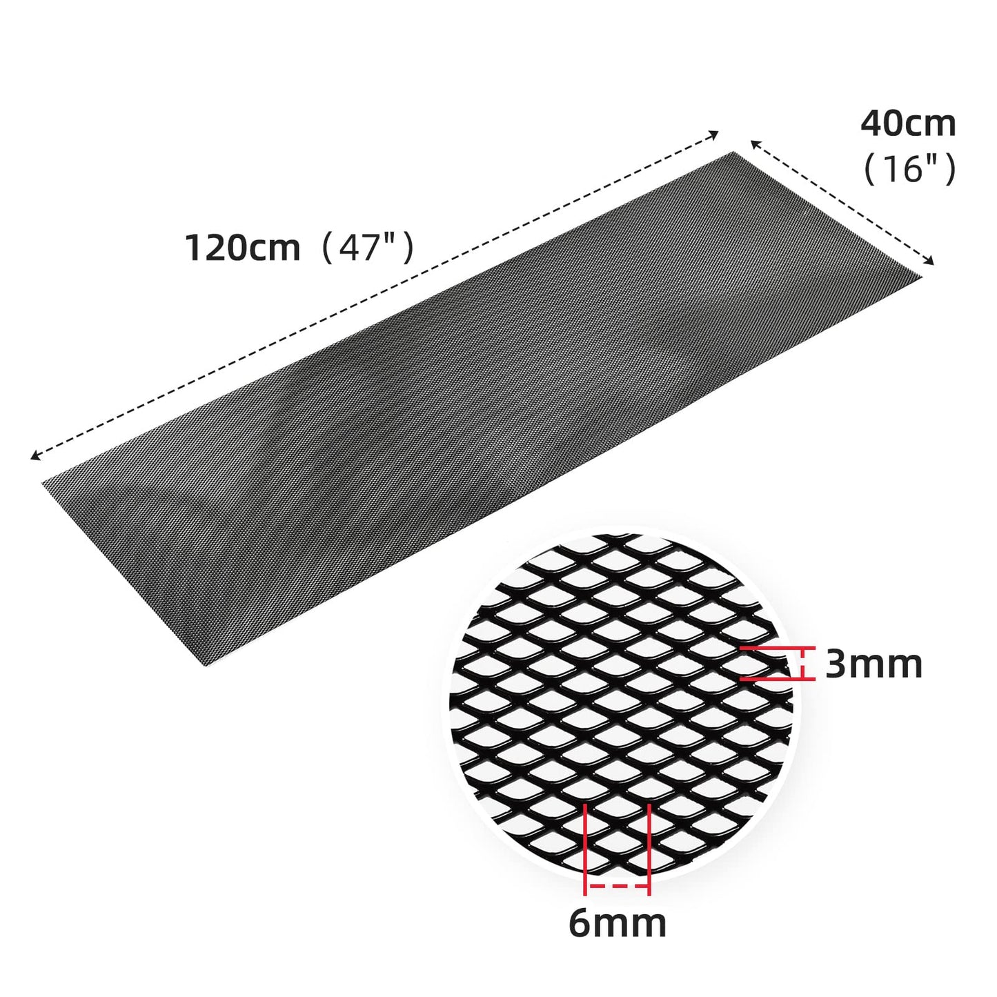 AggAuto 119.4 x 40.6 cm Car Grill Mesh, Spoiler Bumper Vent Aluminum Alloy, Automotive Grill Insert Air Intake Racing, Rhombic Hole 3 x 6 mm Black