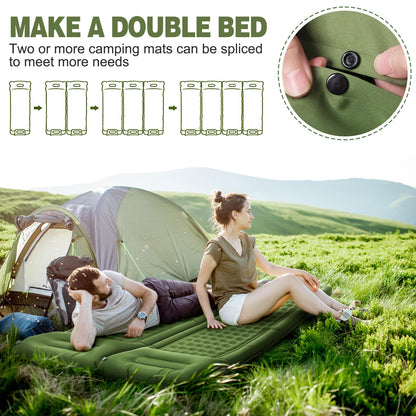 Self-inflating sleeping pad, 12CM thickened air mattress for camping with pillow and foot pump. Ultralight waterproof camping mat for hiking, beach, outdoor, and tent.