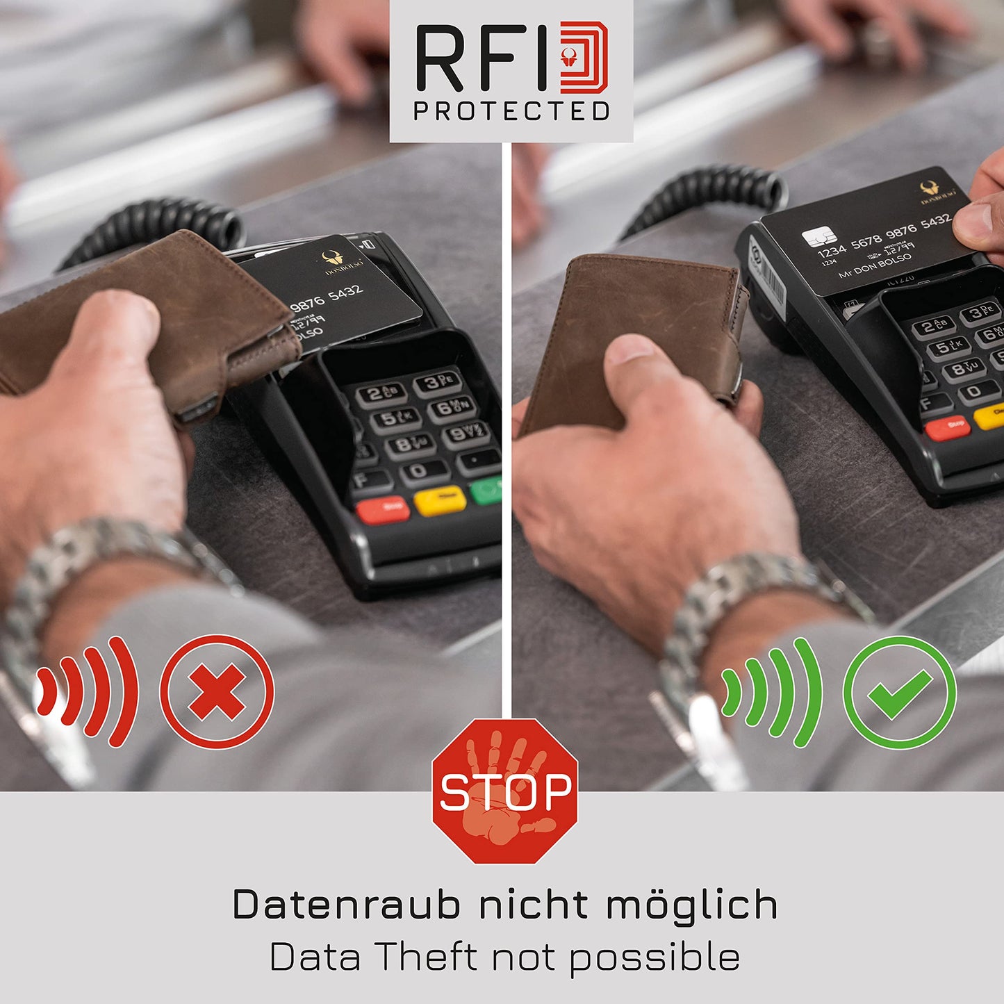 DONBOLSO NextGen Wallet - Cardholder and Slim Wallet with Coin Compartment - RFID Protection Wallet for Men and Women - Mini Wallet for up to 11 cards - 9 x 7.1 x 2 cm - Carbon Design.