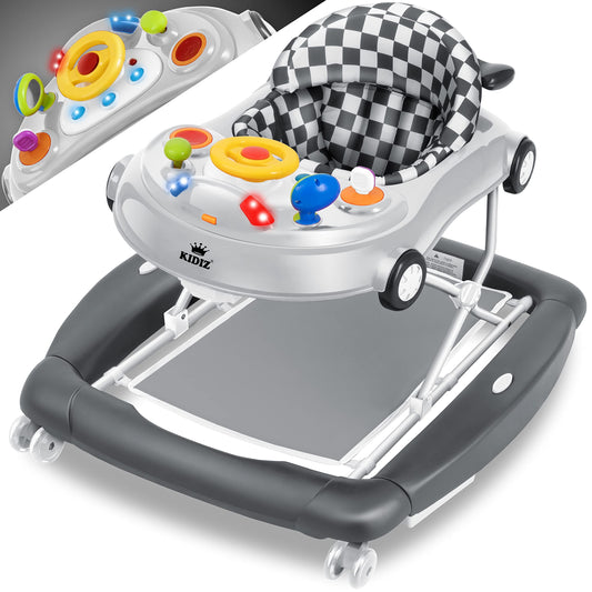 KIDIZ® 4in1 Baby walker activity center - rocker, walker, highchair, and play center with wheels, lights, music, and games. Suitable for babies from 6 months old. Foldable.