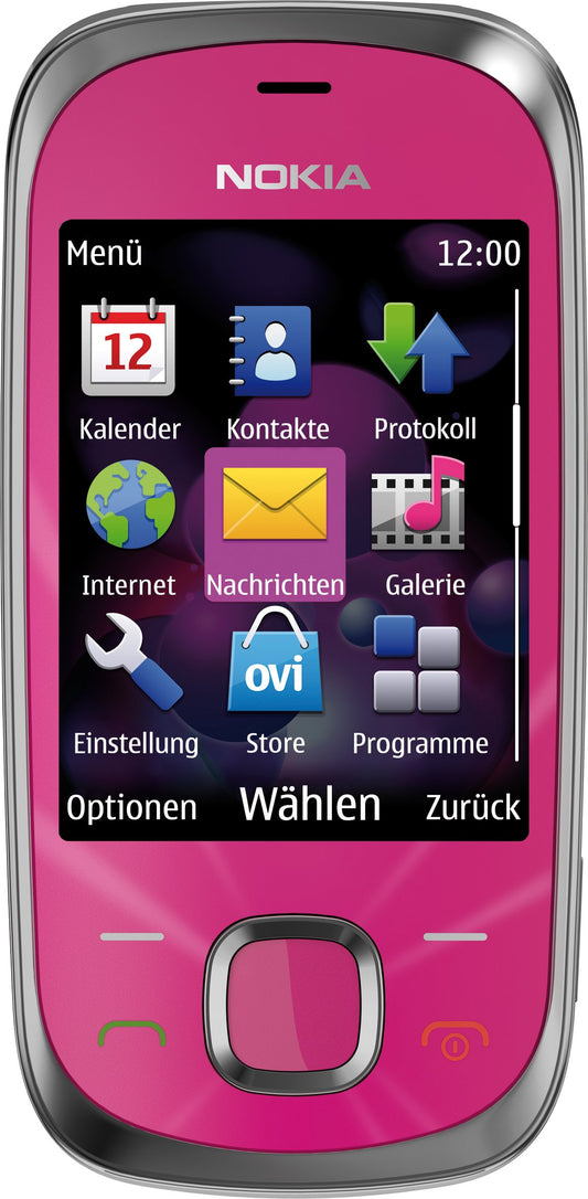 Nokia 7230 mobile phone (3.2 MP, music player, Bluetooth, flight mode, 2GB memory card, slider) in hot pink.