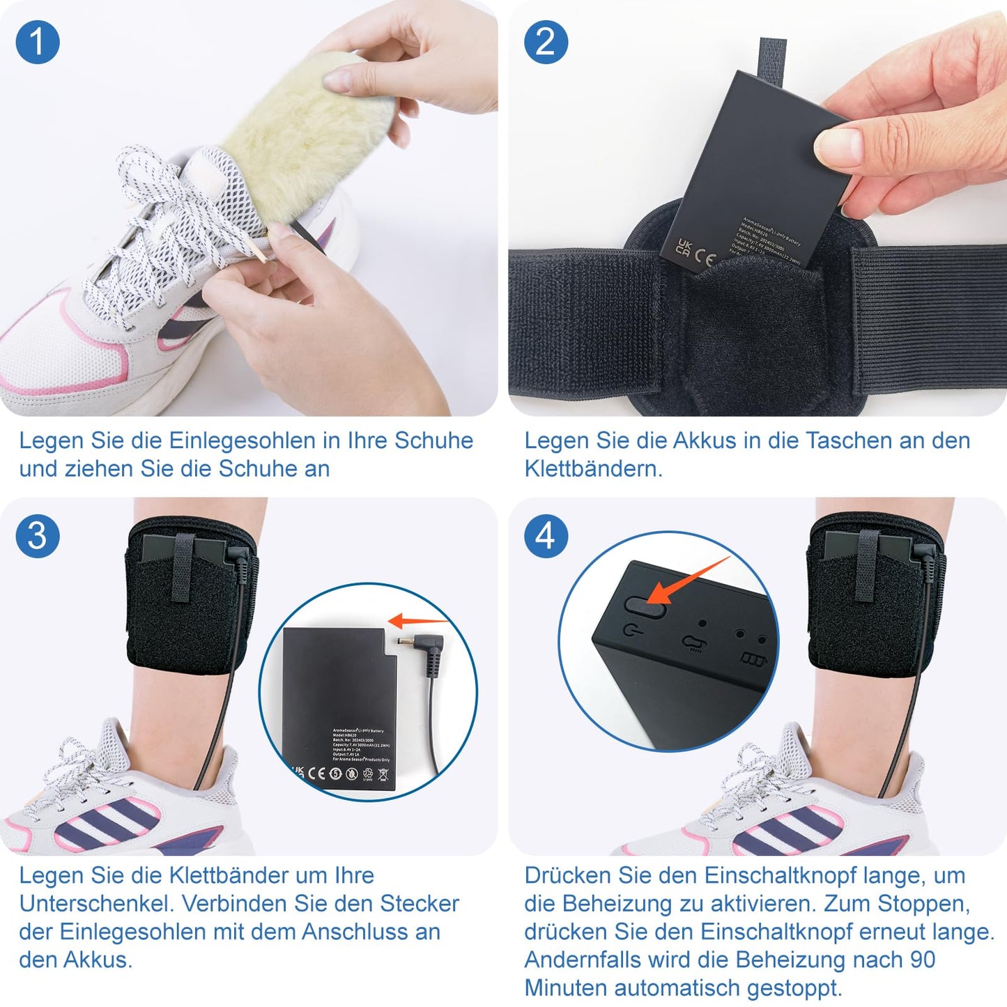 AROMA SEASON Heated insoles with sheep wool battery | Warm heated feet for skiing, snowboarding, hiking, fishing | High heating and battery performance | Shoe sole (Beige, Black, 39 EU)