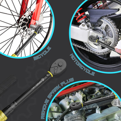 ANPUDS 3/8 Inch 5-60Nm Torque Wrench, ±3% Accuracy with 72 Teeth Reversible Ratchet Head Portable Storage Box for bike, Motorcycle, and Car Spark plug Replacement