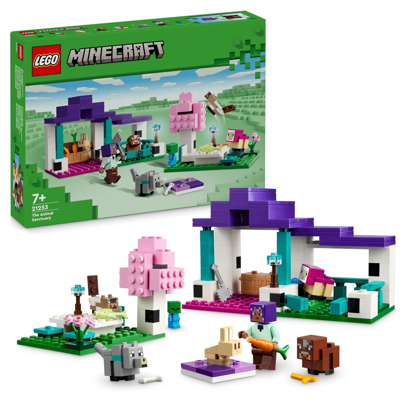LEGO Minecraft The Frog House, toy house with figures including Zombie & Minecraft The Animal Shelter, toy with many animal figures