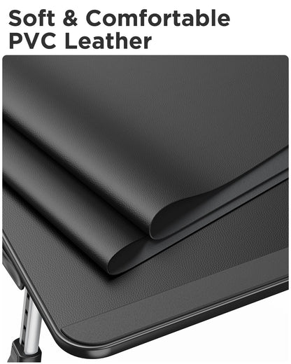 "SAIJI Laptop Table for Bed, Adjustable Height, Angle, Folding Legs, Sled Feet, PVC Leather Tabletop, Compatible with Laptops up to 17 Inches (Black, 52*30cm)"