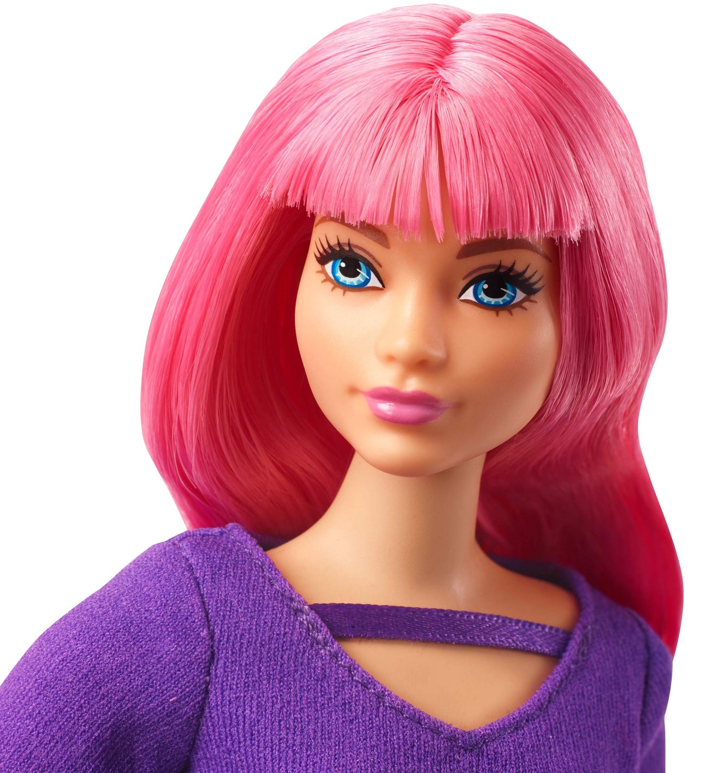 Barbie FWV26 doll Daisy (curvy with pink hair) and kitten, guitar, opening suitcase, stickers, and nine accessories, toy gift for children ages 3-7.
