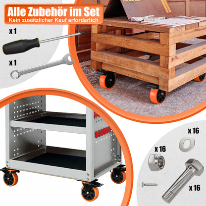 4 heavy-duty casters 75mm with brakes including mounting accessories swivel casters 360° rotation up to 480KG capacity for furniture transport & industrial transport