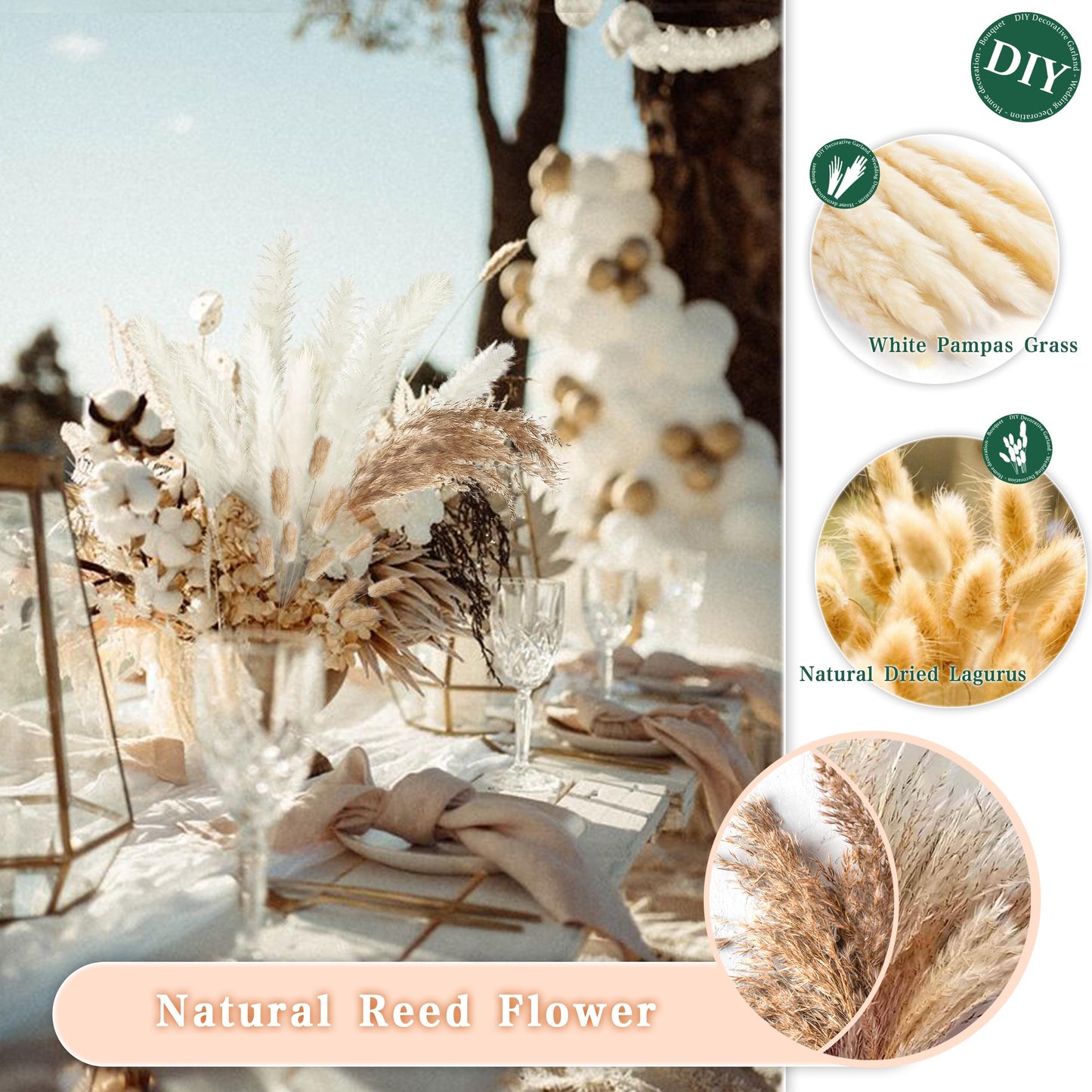 ZJTAPE Pampas Grass Dried Natural Dry Flowers - Dried Eucalyptus and Lagurus Decor, Dried Flower Bouquet for Crafting, Wedding Table, Living Room Vases, Boho Home Decor