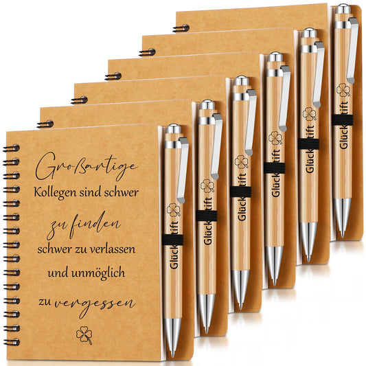 Sinmoe 6 Piece Farewell Gift for Colleagues Gift for Coworker Job Change Employee Thank You Spiral Notebook Lucky Pen Wood Ballpoint Pen (Great colleagues are hard to find)