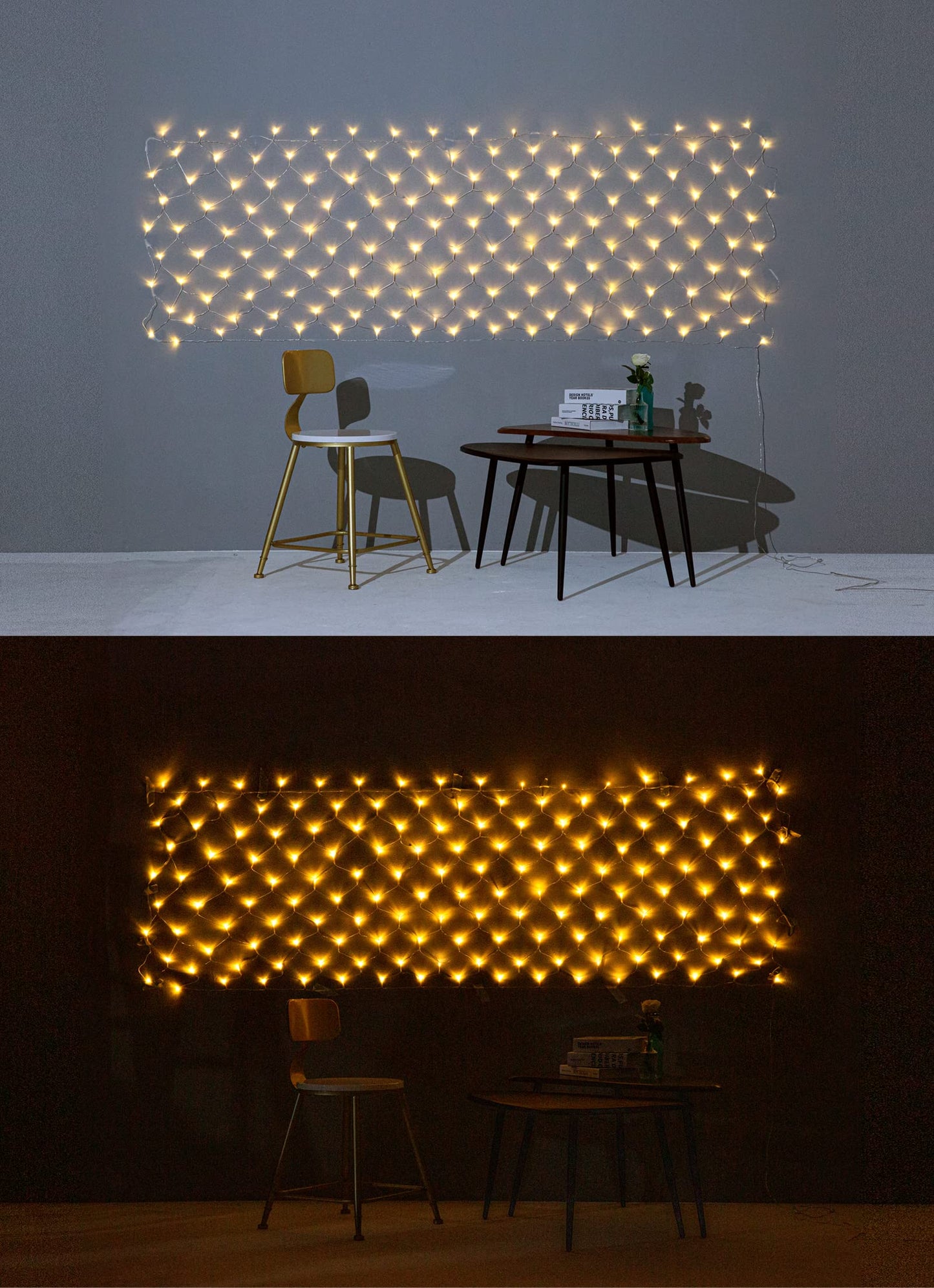 Gresonic 160 LED 1m*2m light net light curtain string lights warm white decoration light indoors and outdoors Christmas wedding with plug (160 LED, steady light)