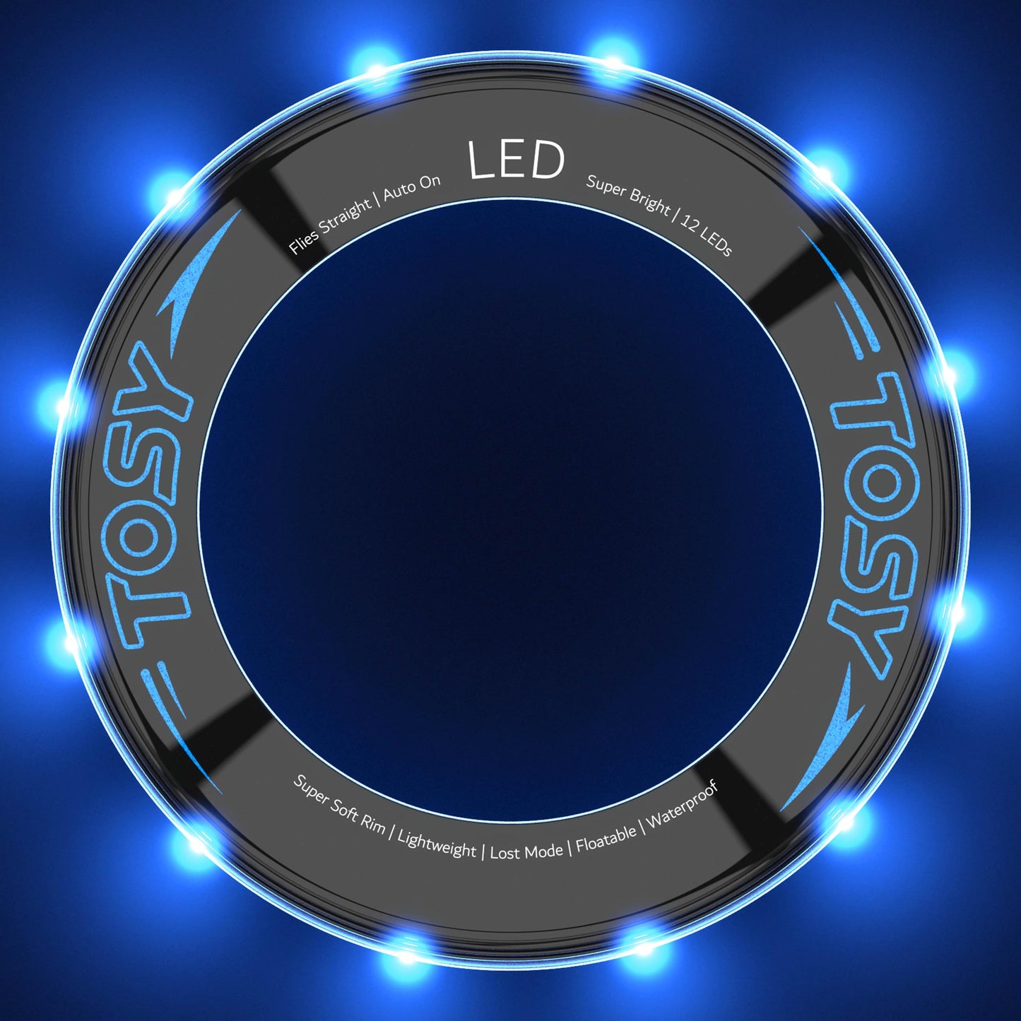 TOSY Flying Ring - 12 LEDs, bright, automatic lighting, safe, waterproof, lightweight frisbee, gift for birthdays, Easter, Christmas for boys/girls/children.