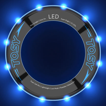TOSY Flying Ring - 12 LEDs, bright, automatic lighting, safe, waterproof, lightweight frisbee, gift for birthdays, Easter, Christmas for boys/girls/children.