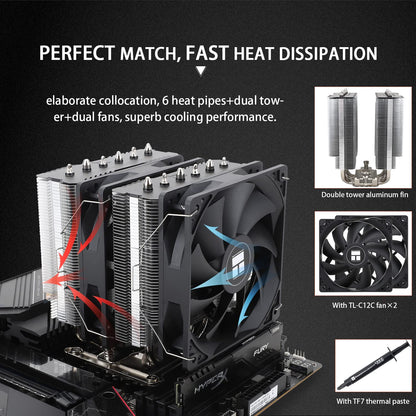 Thermalright Peerless Assassin 120 SE CPU Air Cooler, 6 Heat Pipes Cooler, Dual 120mm TL-C12C PWM Fans, Aluminum Heatsink Cover, AGHP Technology, for AMD AM4/AM5 Intel 1700/1150/1151/1200
