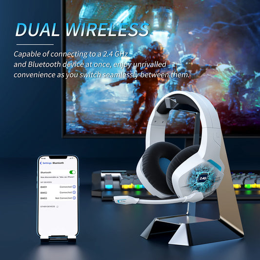 BINNUNE Gaming Headset, Wireless headset for PS4 PS5 PC Playstation 4 5, Gaming headphones with microphone Bluetooth USB Gaming Headset Wireless with 120 hours of battery life.