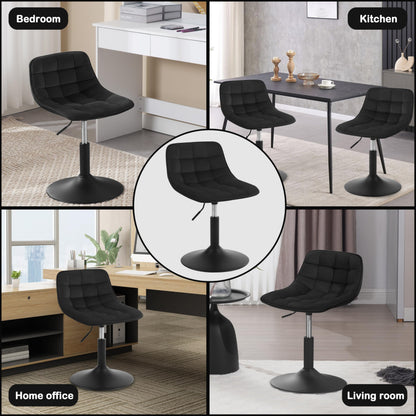 WOLTU vanity chair stool for vanity, bedroom & dining room - height adjustable, 360° swivel with backrest, made of comfortable velvet, black, BH300sz-1