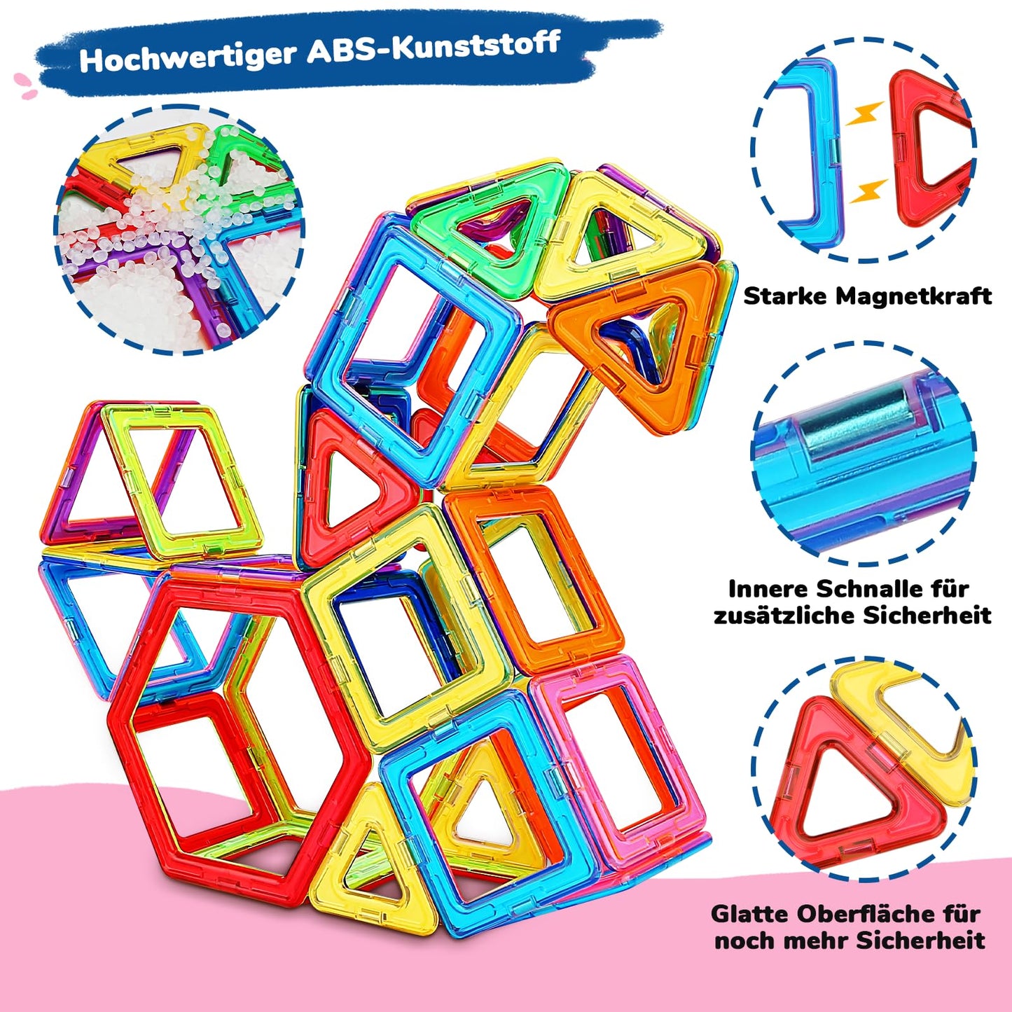 Magnetic building blocks, magnetic toys for kids, magnetic building blocks educational toy birthday preschool kids toddlers boys girls 3 years and up (48pcs Magnetic Tiles)
