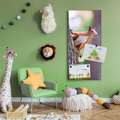 banjado® Magnetic Board 37 x 78cm / Metal Magnet Board/Memo Board/Pin Board Magnetic Board for Kitchen, Office, Kids Room including 4 Magnets & Mounting Kit - Squirrel Design
