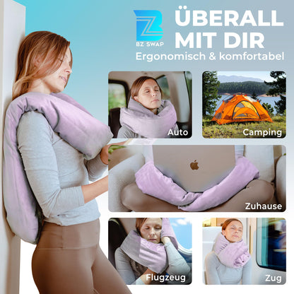 Premium Travel Neck Pillow - Flexible travel pillow for restful sleep on airplane, car, and office - Comfortable and lightweight neck pillow for travel - Neck pillow for airplane travel (Violet)