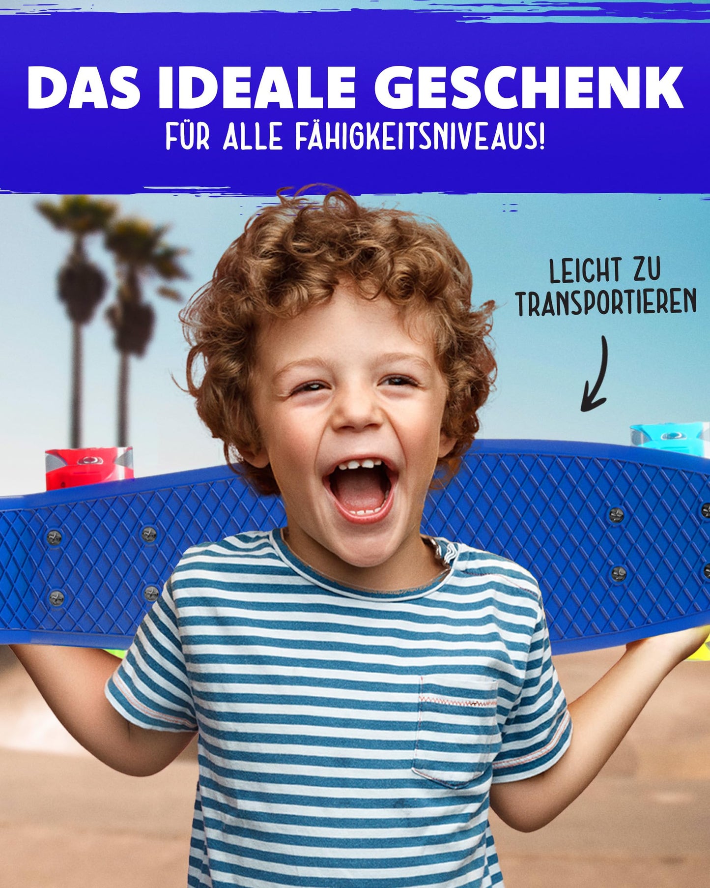 Deleven Skateboard with LED wheels, skate tool, and ABEC 7 bearings - for kids, adults, and beginners - 56 cm