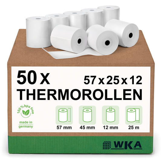 50 thermal rolls 57mm x 25m x 12mm Ø 46mm receipt rolls, cash register rolls, thermal receipt rolls, EC-cash rolls