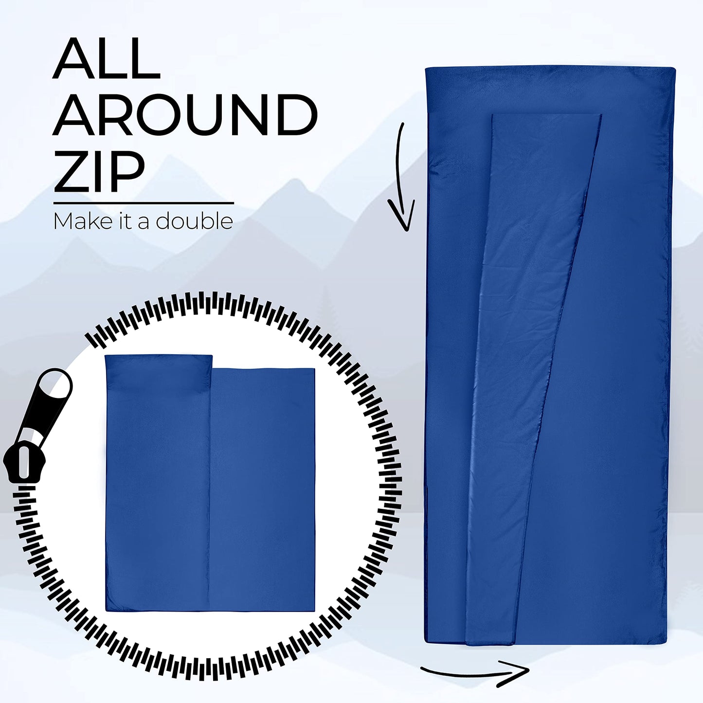 MIQIO® 2in1 cotton sleeping bag with full-length zipper (connectable): Lightweight comfort travel bag and XL travel blanket in one - summer sleeping bag with a liner (red, left)