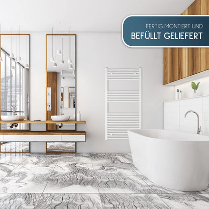 anapont electric bathroom radiator 1175x500 - white straight - timer function - towel radiator - electric bathroom heater - towel heater - Made in Germany