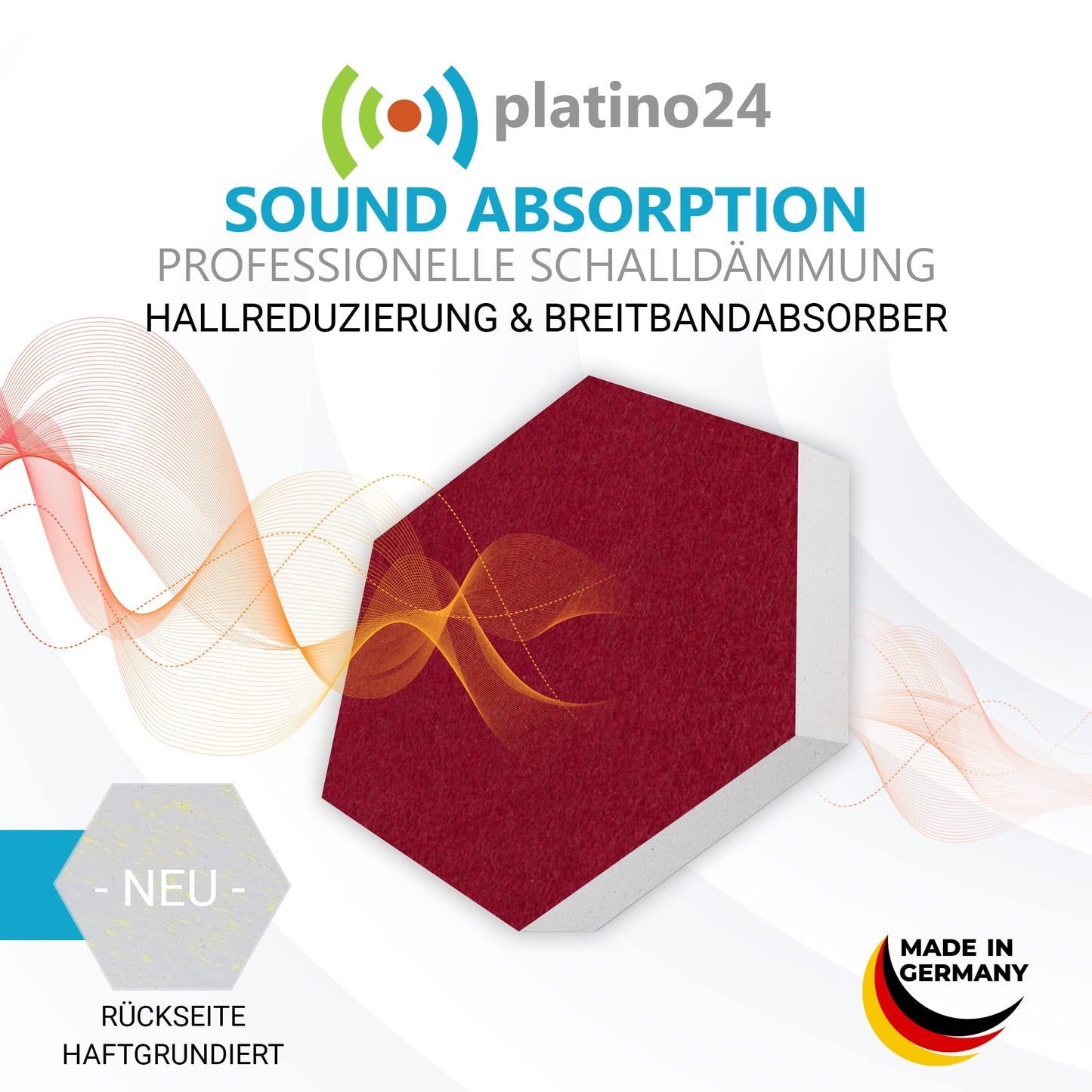 Platino24 sound absorber Colore made from Basotec G+ I acoustic panels with acoustic felt I 3D wall panels with 12 honeycombs in Bordeaux & granite grey I acoustic panels for sound insulation in office, studio & home
