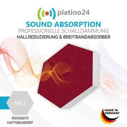Platino24 sound absorber Colore made from Basotec G+ I acoustic panels with acoustic felt I 3D wall panels with 12 honeycombs in Bordeaux & granite grey I acoustic panels for sound insulation in office, studio & home