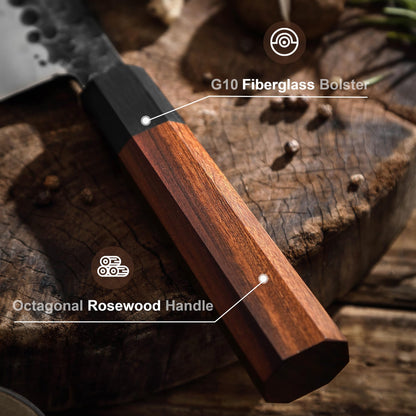 Sunnecko 8-inch professional kitchen knife, Santoku knife, Japanese chef knife made of 3-layer steel with gift box.