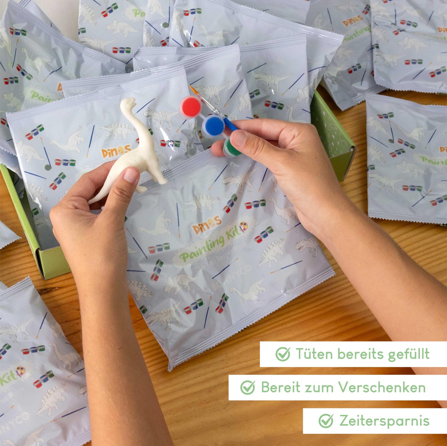BONNYCO Dinosaur Party Favors for Kids Birthday, 16-piece Art Set. Ideal for goody bags, pinata fillers, and crafting activities for boys. Great small gifts for children.