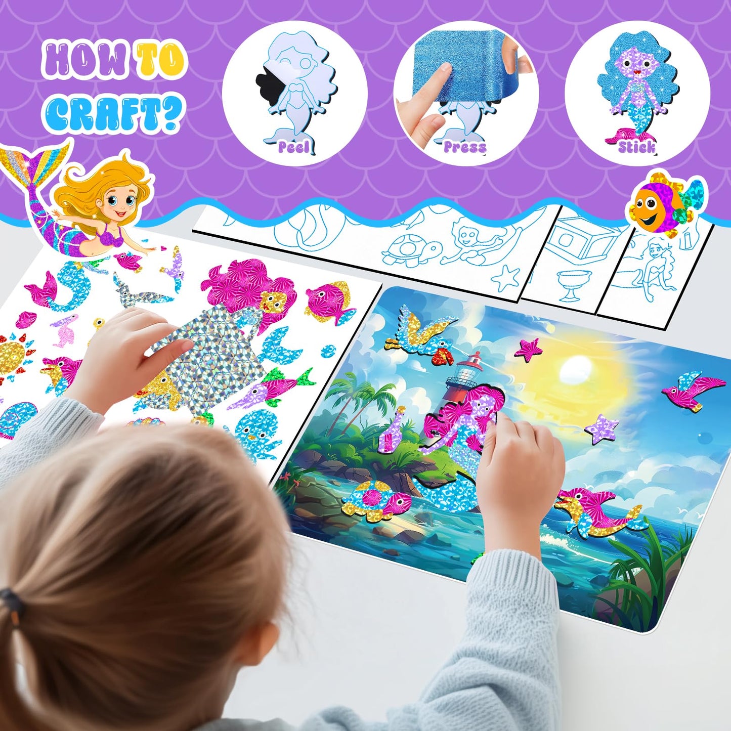 CutteeyFyry Foil Fun for Kids, Mermaid & Princess Foil Art for Kids, Craft Sets for Girls Ages 3-10, Kids Activity Kits Travel Toys Christmas Birthday Easter Gifts