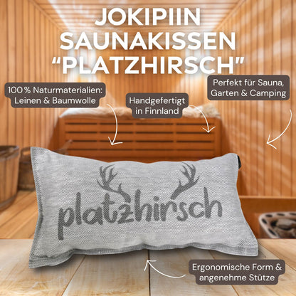 Jokipiin Premium Sauna Pillow 40 x 22 cm - 100% Made in Finland - Travel Pillow Ecotex Linen Cotton Sauna Pillow Headrest Wellness Neck Support Favorite Pillow Headrest (1x Stag)