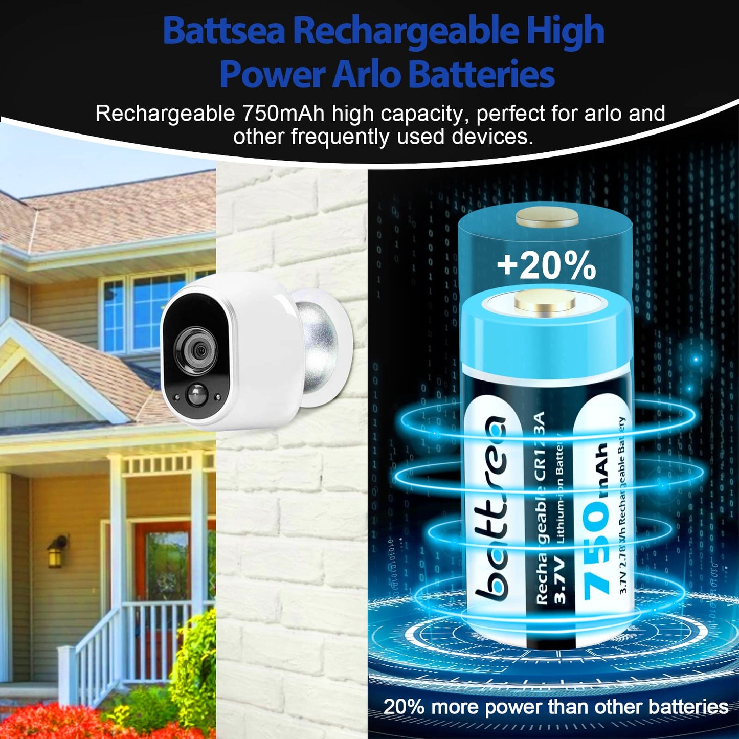 Battsea 123A rechargeable lithium battery 8 pack 750mAh with quick charger 123 for Compatible with Arlo camera VMC3030 VMK3200 VMS3330 VMS3330 VMS3330 flashlights microphone smoke detector