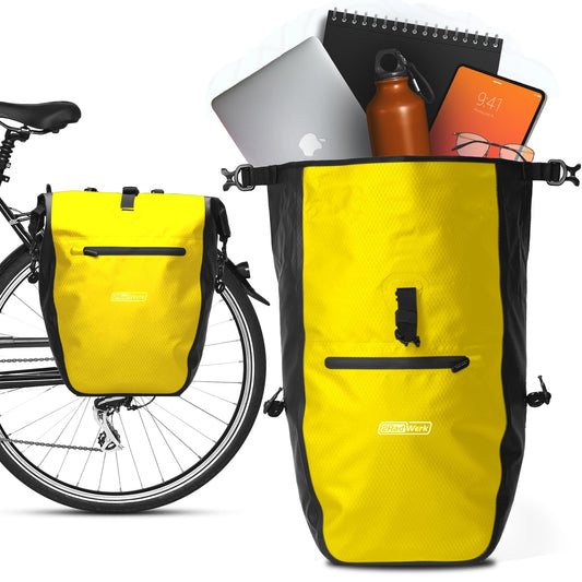 2Radwerk bicycle bag for luggage rack, 25.4 l, 100% waterproof, with carrying handle and shoulder strap, bicycle rack bag, luggage rack bag, bicycle bags rear, 56.5 x 30 x 15 cm