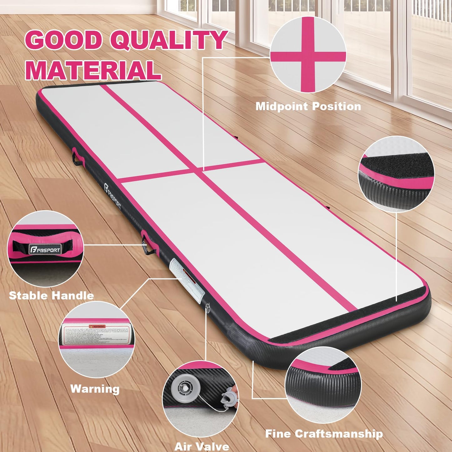 FBSPORT Airtrack Mat, 20cm Thick 4M Tumbling Mat, Gymnastics Mat with Air Pump, Training Mat with Carry Bag, Yoga Mat for Home, Outdoor.