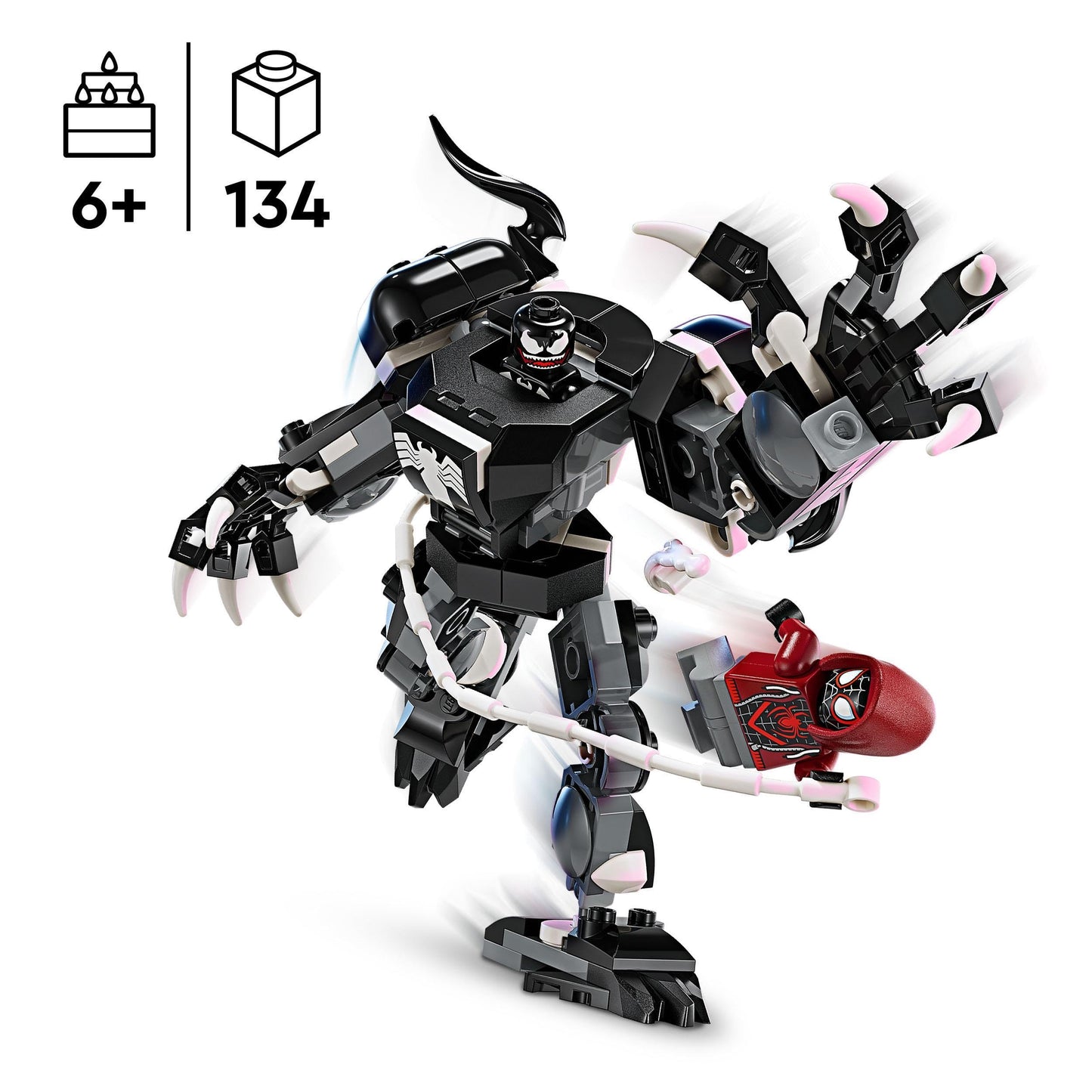 LEGO Marvel War Machine Mech, buildable superhero toy with 3 shooters & Marvel Venom Mech vs. Miles Morales, poseable action figures for kids.