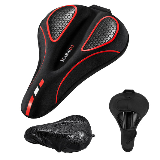YOUNGDO Bike Saddle Cover, Ergonomic Gel Seat Cover, Bicycle Seat Padding, Soft and Comfortable, with Rain Cover, for Men & Women
