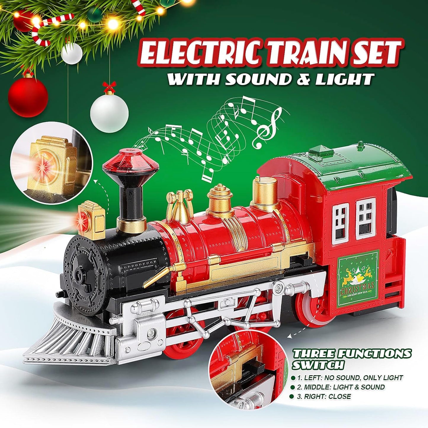 Electric train set for kids - Christmas train around the Christmas tree, railroad track set with sounds, toy for ages 8 and up